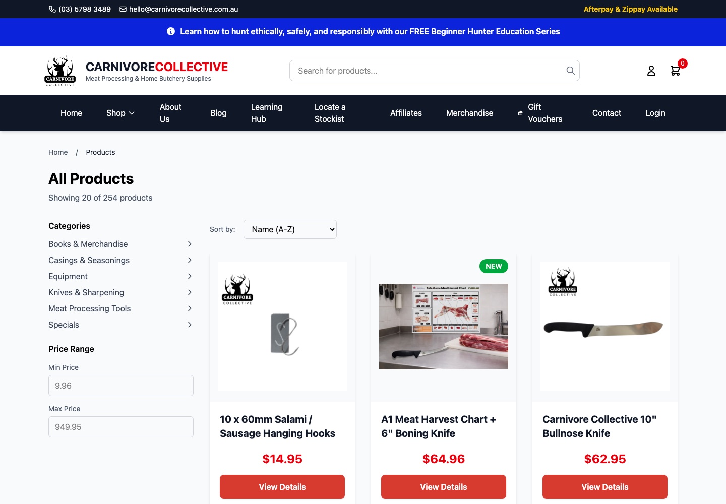 Carnivore Collective product grid connected to VPS Foundation Suite commerce catalogue