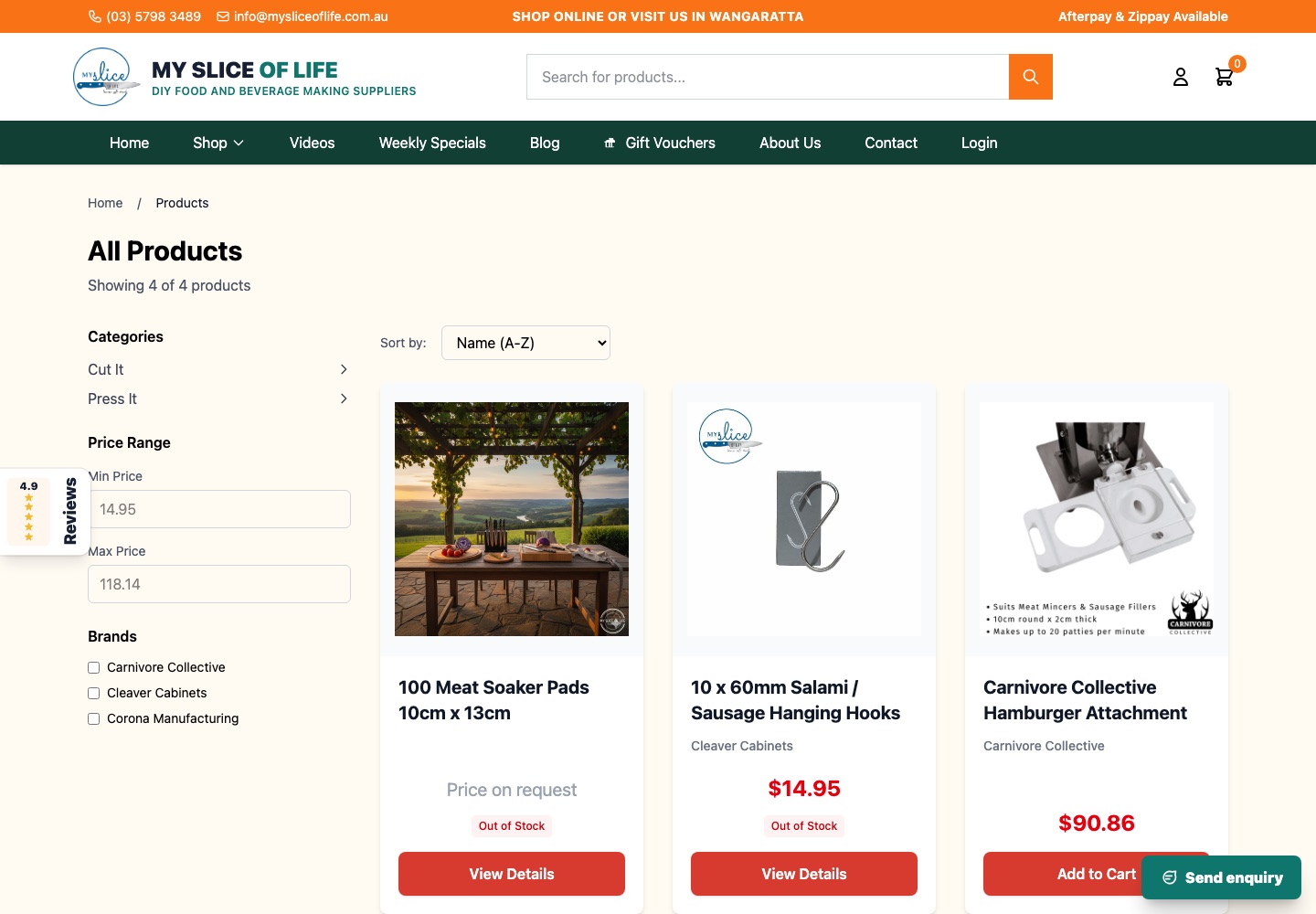 My Slice of Life product grid connected to VPS Foundation Suite commerce catalogue